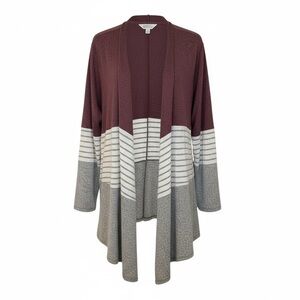 Market & Spruce Burgundy and Gray Striped Cardigan